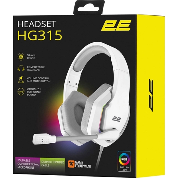 ყურსასმენი 2E HG315 Gaming Headset, Wired, RGB, USB, White