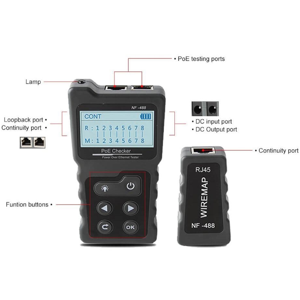 ქსელის ტესტერი Noyafa NF-488, Cable Tester, Black