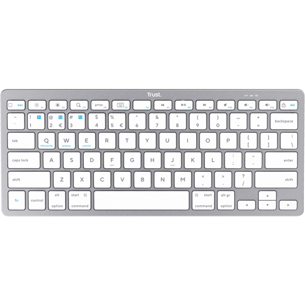 Trust 24651, Wireless, USB, Bluetooth, Keyboard, Silver