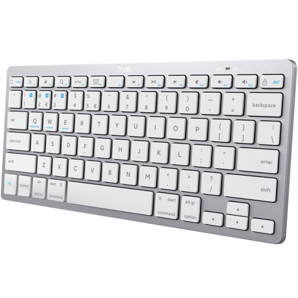 Trust 24651, Wireless, USB, Bluetooth, Keyboard, Silver