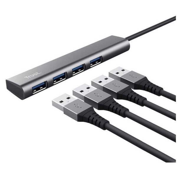 USB ჰაბი Trust 24947 Halyx, USB 3.2, USB-A, Hub, Grey