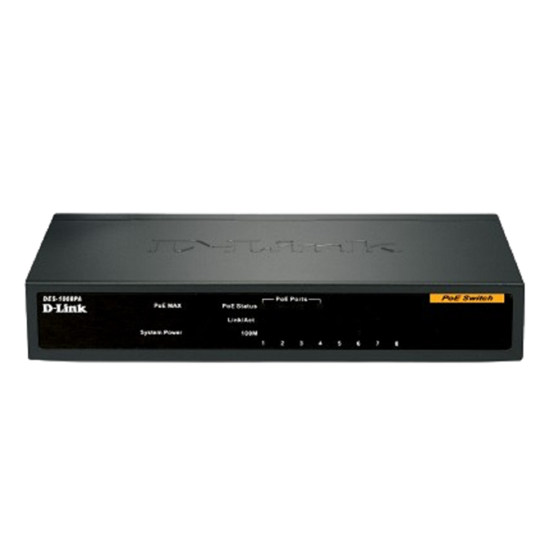 სვიჩი D-Link DES-1008P, 8-Port, PoE+ Switch, Black