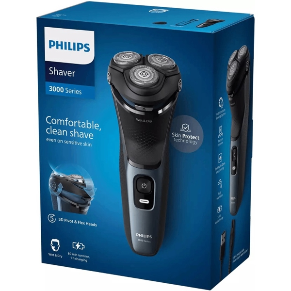 წვერსაპარსი Philips S3144/00, Electric Shaver, Black/Blue