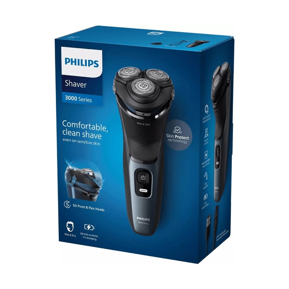 წვერსაპარსი Philips S3144/00, Electric Shaver, Black/Blue