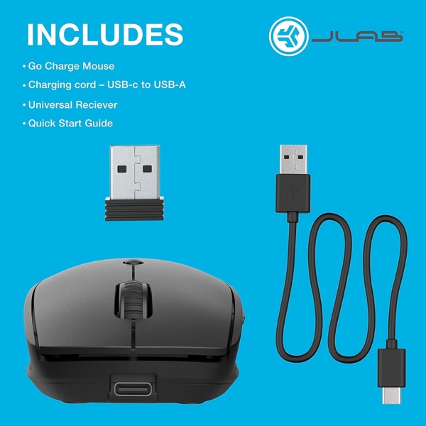 Jlab IEUMGOCHRGMSRBLK124, Wireless, Bluetooth, USB, Mouse, Black