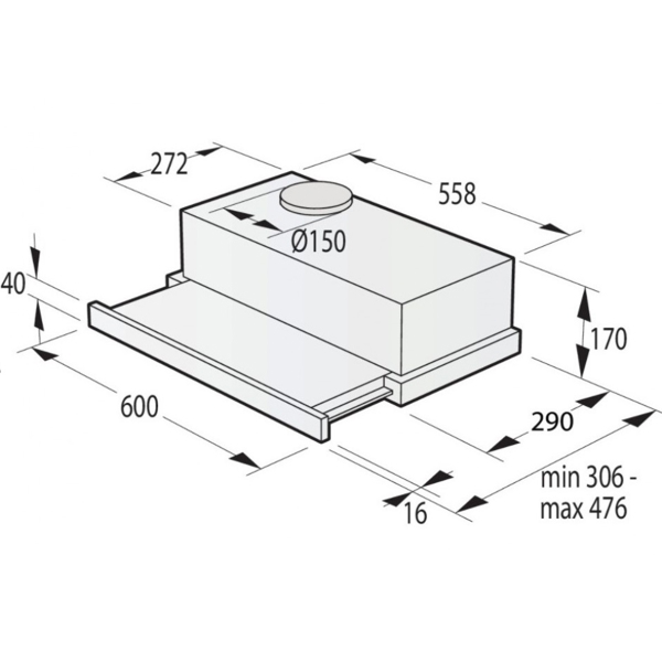 ჩასაშენებელი გამწოვი Gorenje TH64E3SGB, 350m³/h, Black/Silver