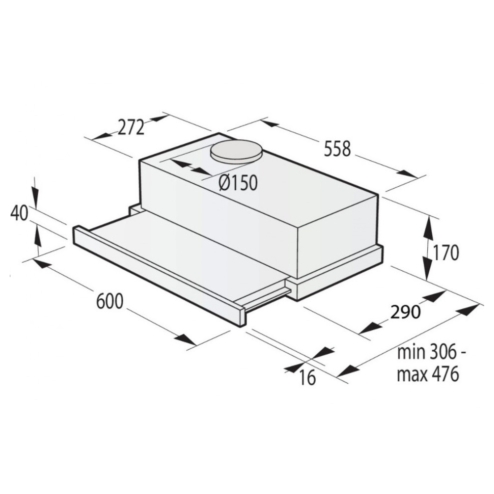 Gorenje TH64E3SGB, 350m³/h, Black/Silver