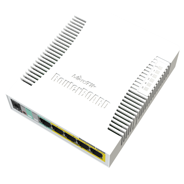 სვიჩი MikroTik CSS106-1G-4P-1S, 5-Port Gigabit, PoE+ Switch, White