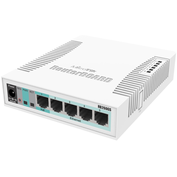 სვიჩი MikroTik CSS106-5G-1S, 5-Port Gigabit, PoE+ Switch, White