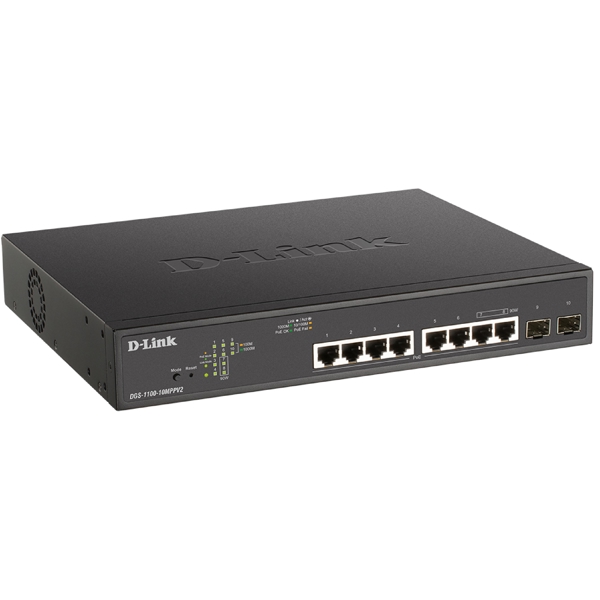 სვიჩი D-Link DGS-1100-10MPPV2, 10-Port Gigabit, PoE+ Switch, Black