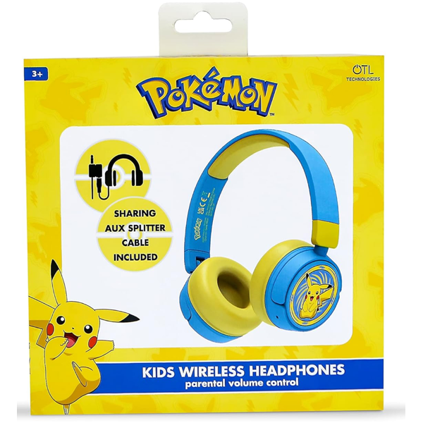 OTL PK0980 Pokemon Pikachu Kids, Headset, Wireless, Bluetooth, 3.5mm, Blue/Yellow