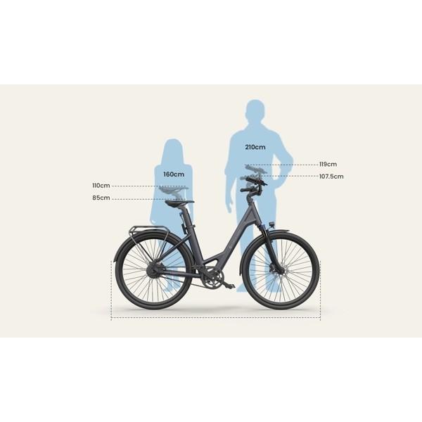 ელექტრო ველოსიპედი ADO A28 Air, 350W, Smart APP, Electric Bike, 30KM/H, Grey