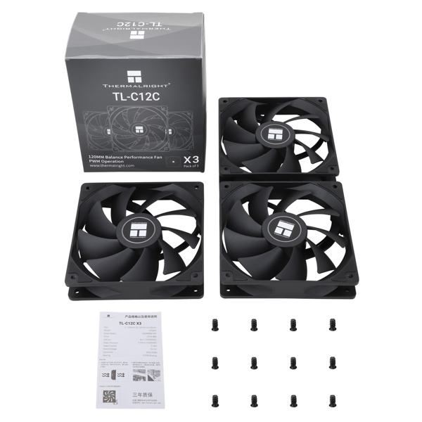 Thermalright TR-TL-C12C-X3, 120mm, 1500RPM, Cooler, Black