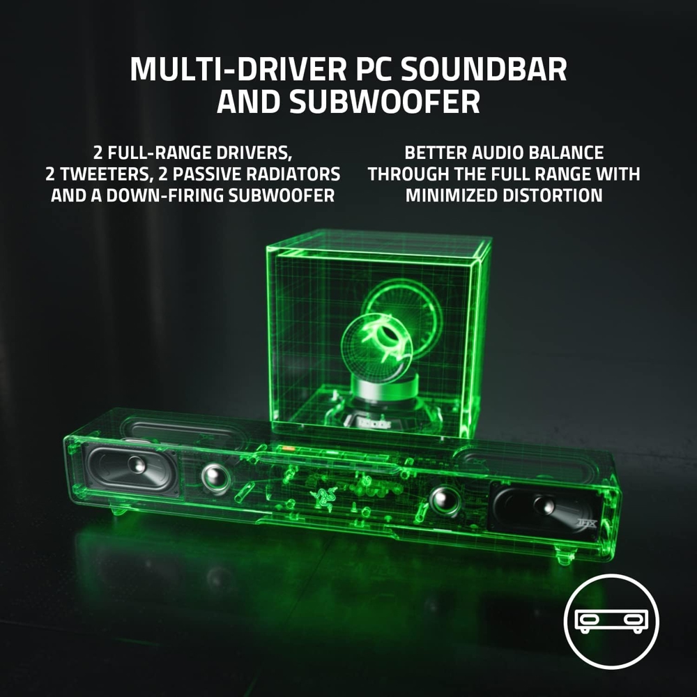 საუნდბარი Razer RZ05-03920100-R3G1 Leviathan V2, USB, Bluetooth, PC Gaming Soundbar With Subwoofer, Black