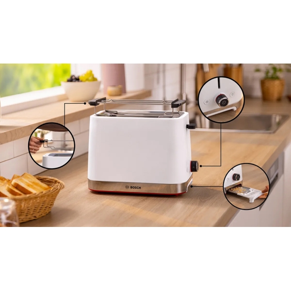 Bosch TAT4M221, 950W, Toaster, White