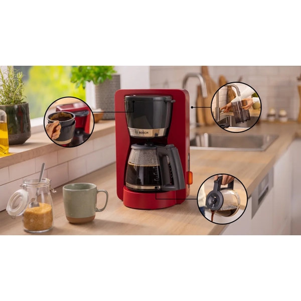 ყავის აპარატი Bosch TKA4M234, 1200W, 1.4L, Coffee Machine, Red