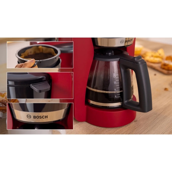 ყავის აპარატი Bosch TKA4M234, 1200W, 1.4L, Coffee Machine, Red