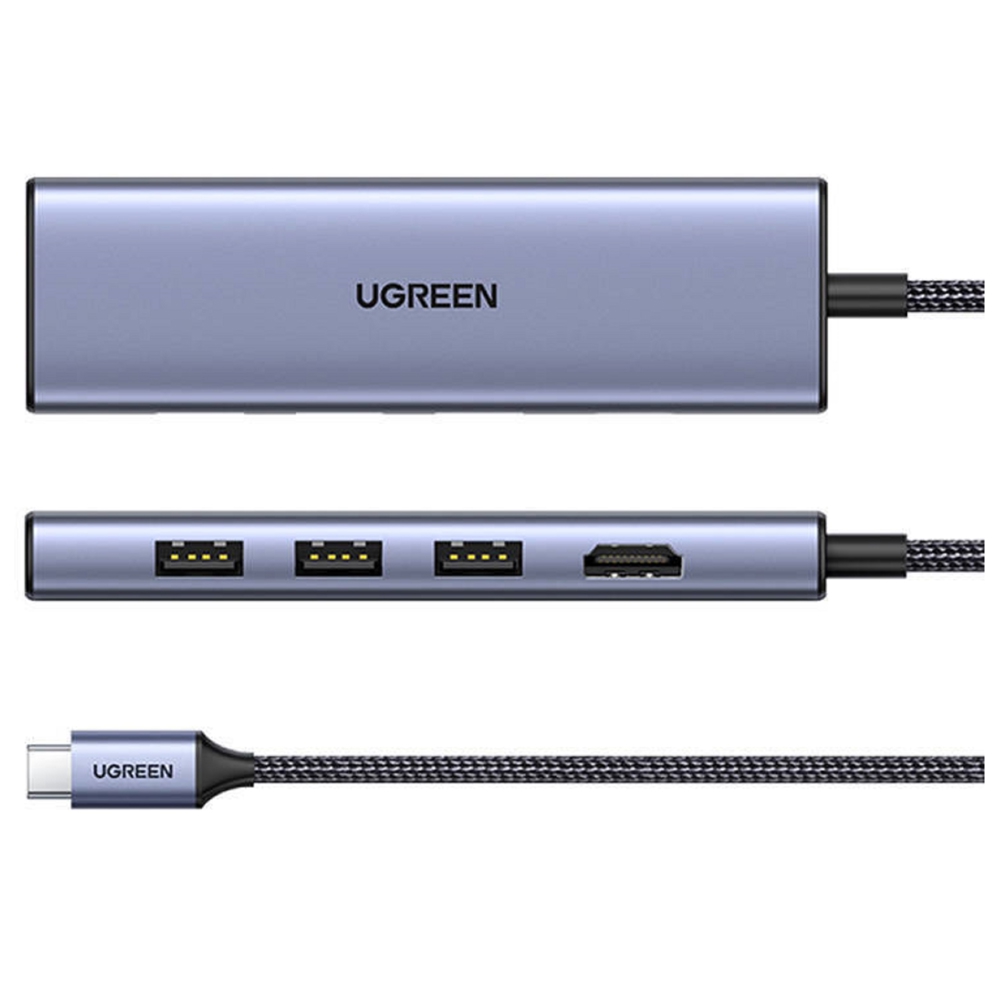 USB-C ჰაბი UGREEN CM511 (20956A), Type-C, USB, HDMI, TF/SD, Hub, Grey