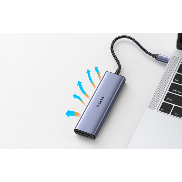 USB-C ჰაბი UGREEN CM511 (20956A), Type-C, USB, HDMI, TF/SD, Hub, Grey