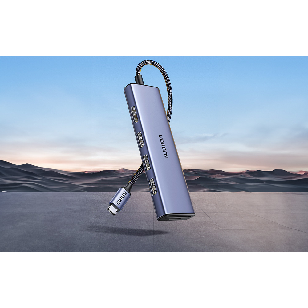 USB-C ჰაბი UGREEN CM511 (20956A), Type-C, USB, HDMI, TF/SD, Hub, Grey