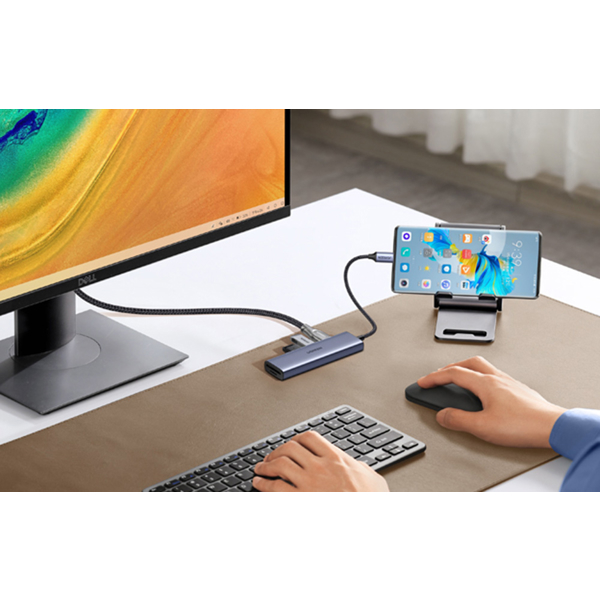 USB-C ჰაბი UGREEN CM511 (20956A), Type-C, USB, HDMI, TF/SD, Hub, Grey