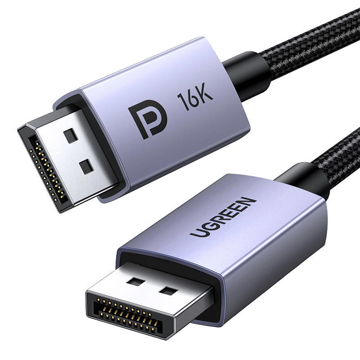 ვიდეო კაბელი UGREEN DP118 (15384), 16K, 2.1 DisplayPort To DisplayPort, 2m, Grey/Black