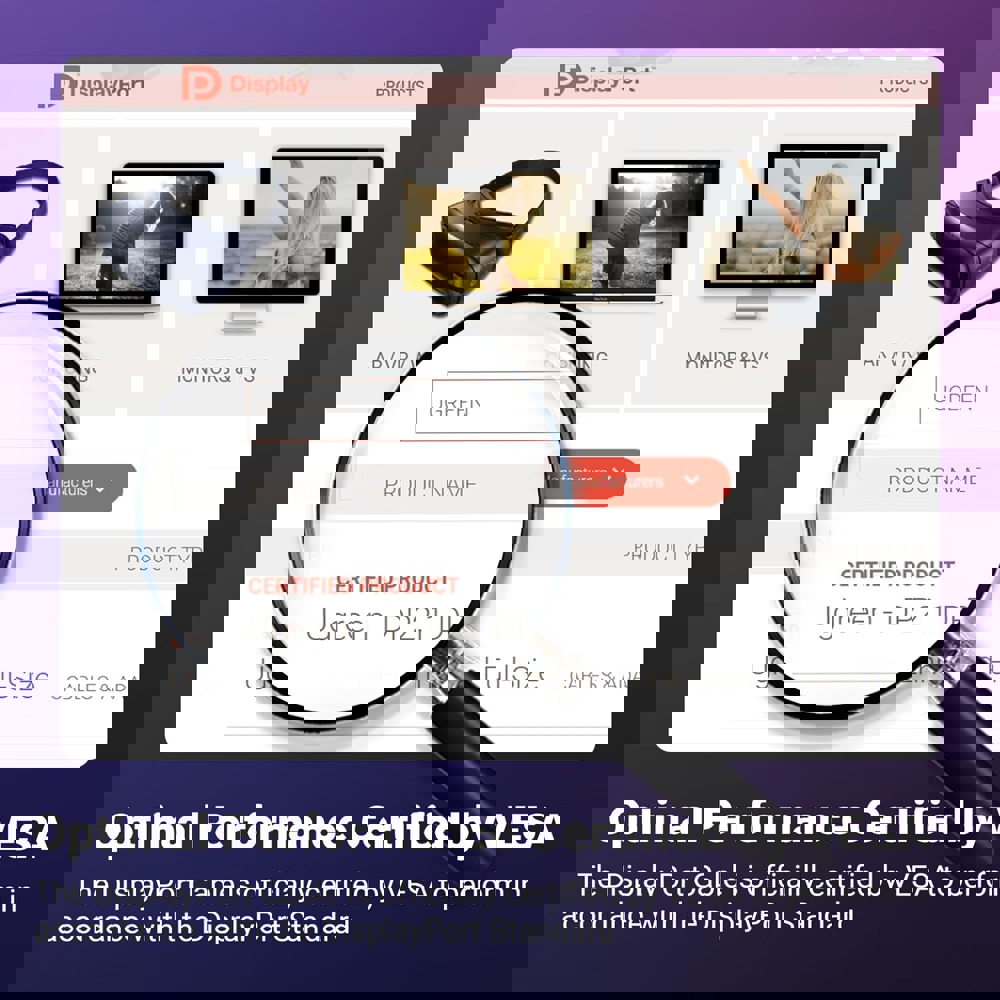 UGREEN DP118 (15384), 16K, 2.1 DisplayPort To DisplayPort, 2m, Grey/Black