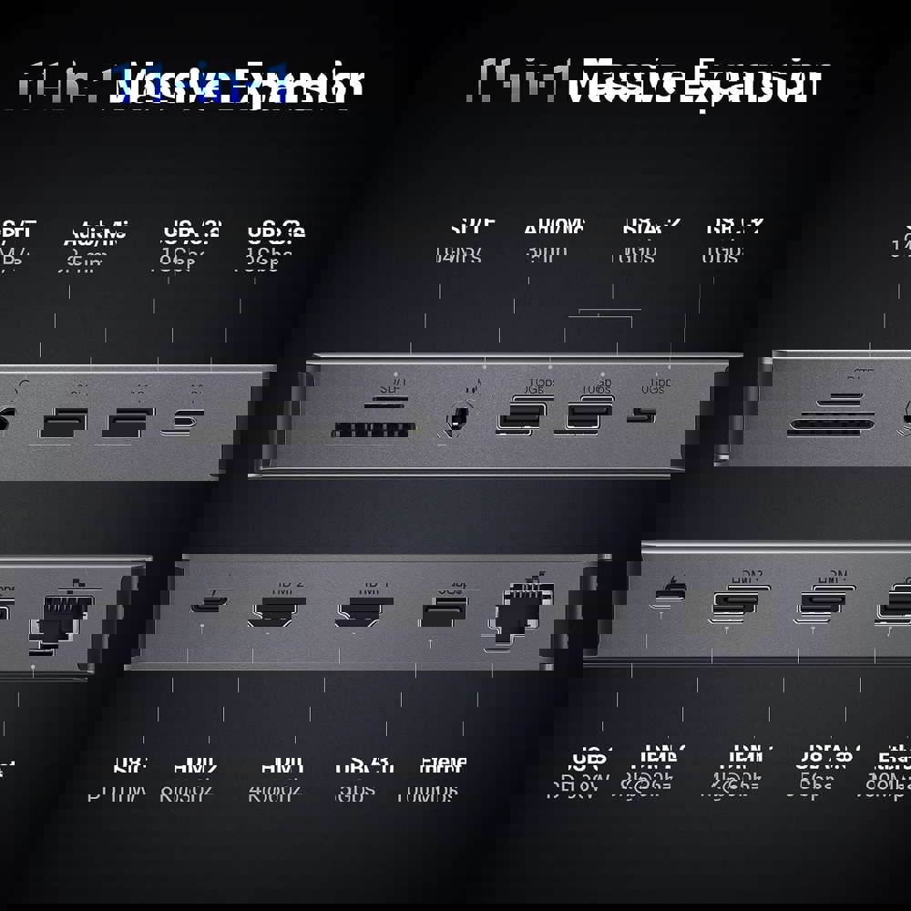 USB-C ჰაბი UGREEN CM681 (15965) Revodok Pro 211, Type-C, USB, HDMI, RJ45, PD, TF/SD, Hub, Grey