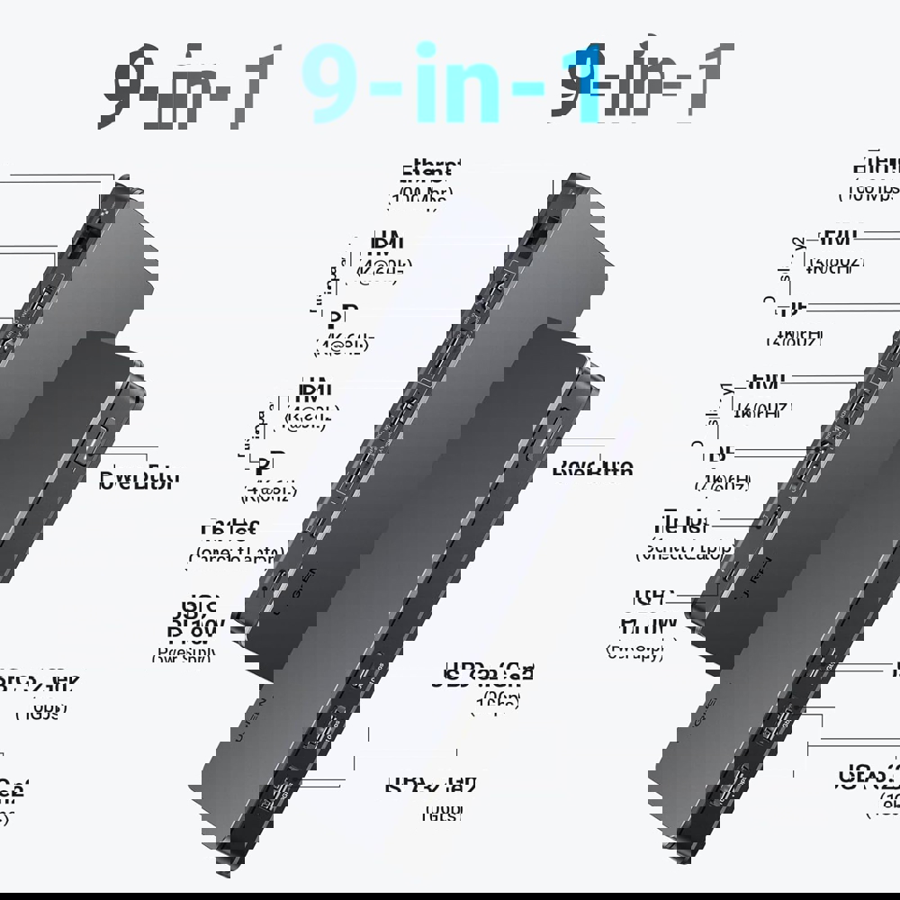 USB-C ჰაბი UGREEN CM615 (90912) Revodok Pro 209, Type-C, USB, HDMI, RJ45, DP, PD, Docking Station, Black