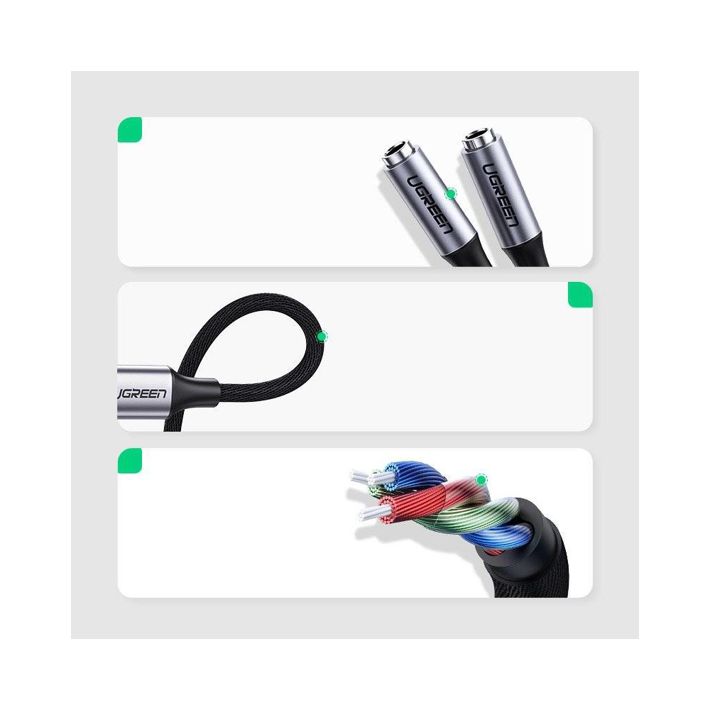 UGREEN AV144 (30732), Type C To 2x3.5 mm, Audio Cable, 25cm, Space Gray 