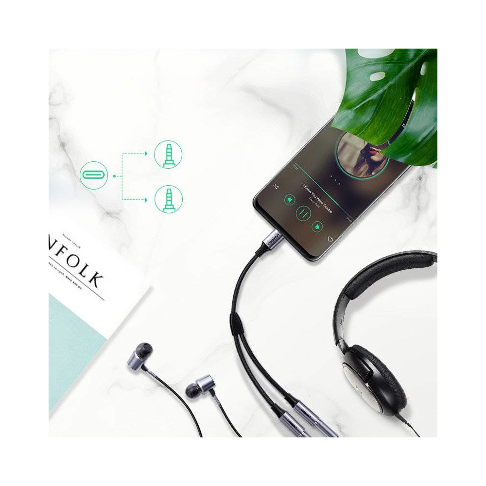UGREEN AV144 (30732), Type C To 2x3.5 mm, Audio Cable, 25cm, Space Gray 