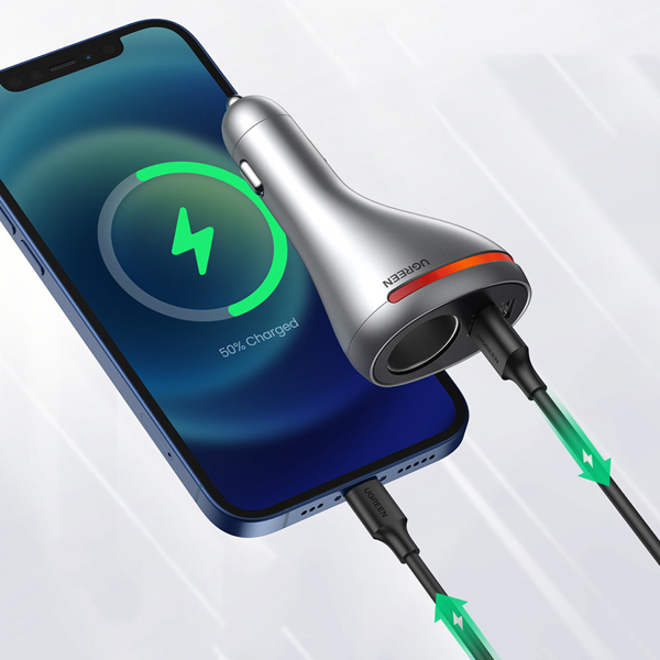 მანქანის დამტენი UGREEN CD204 (60712), 84W, USB, Type-C, Grey