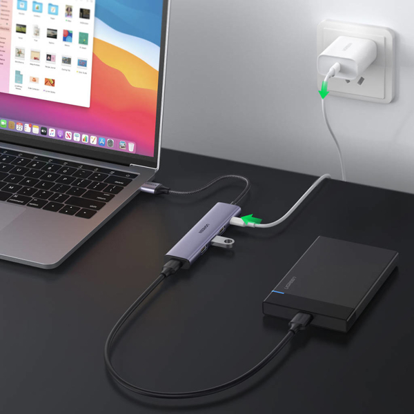 UGREEN CM473 (20805), USB, USB-C, Hub, Grey