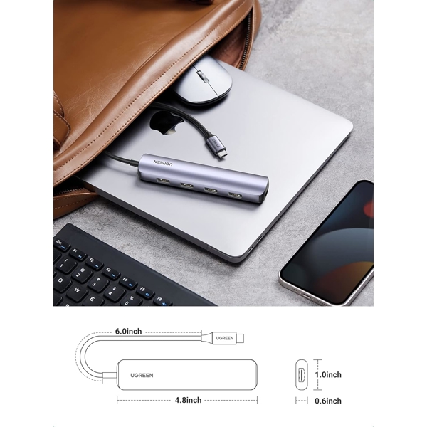 USB-C ჰაბი UGREEN CM417 (20197), USB-C, USB, HDMI, Hub, Gey