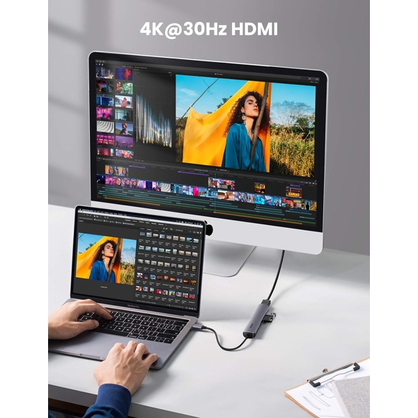 USB-C ჰაბი UGREEN CM417 (20197), USB-C, USB, HDMI, Hub, Gey