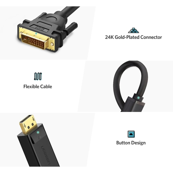 UGREEN DP103 (10243), DP Male To DVI Male, 1.5m, Black