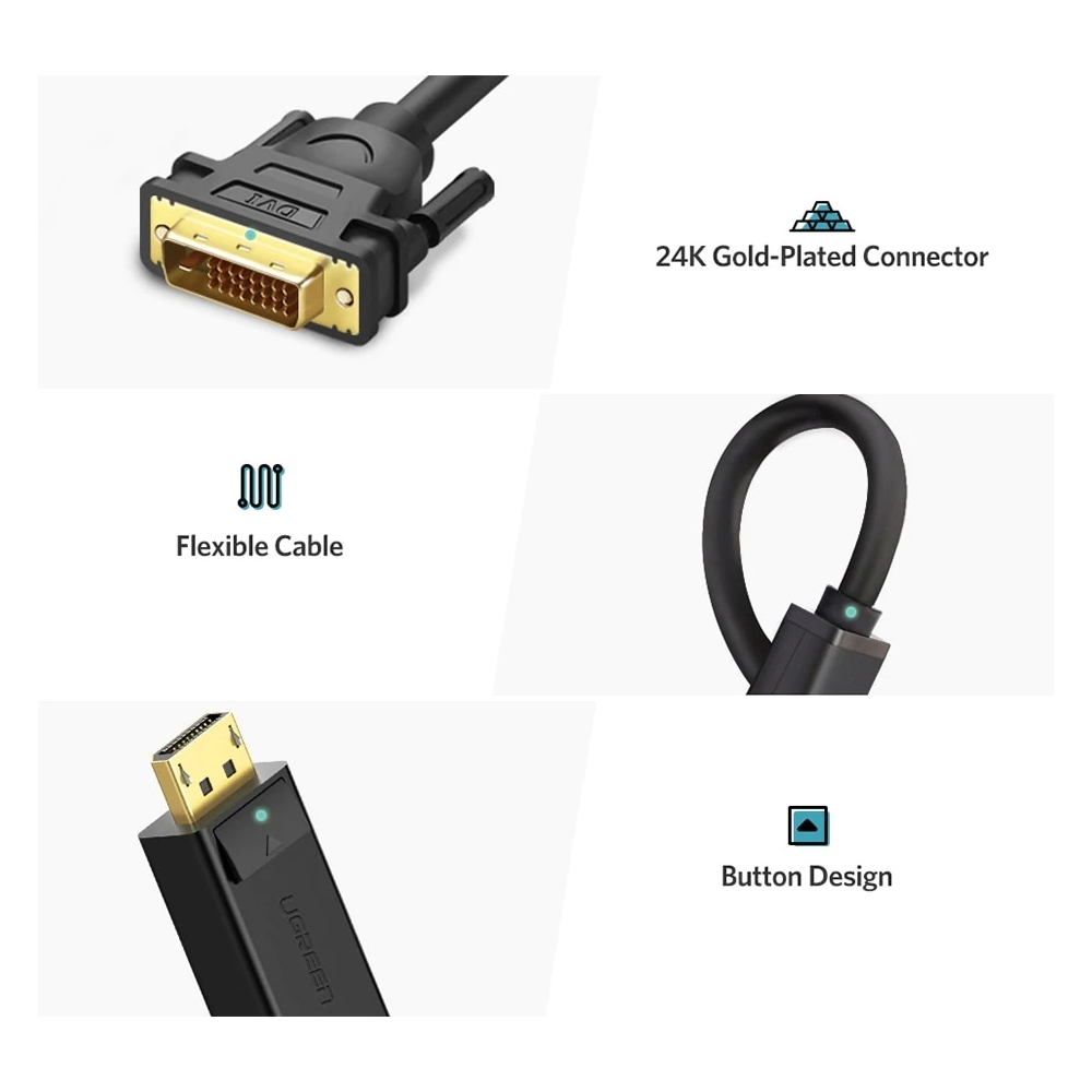 UGREEN DP103 (10243), DP Male To DVI Male, 1.5m, Black