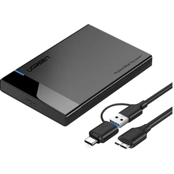 UGREEN US221 (60734), 5GB, USB 3.0 And Type-C To 2.5" SATA , Hard Drive Enclosure, Black