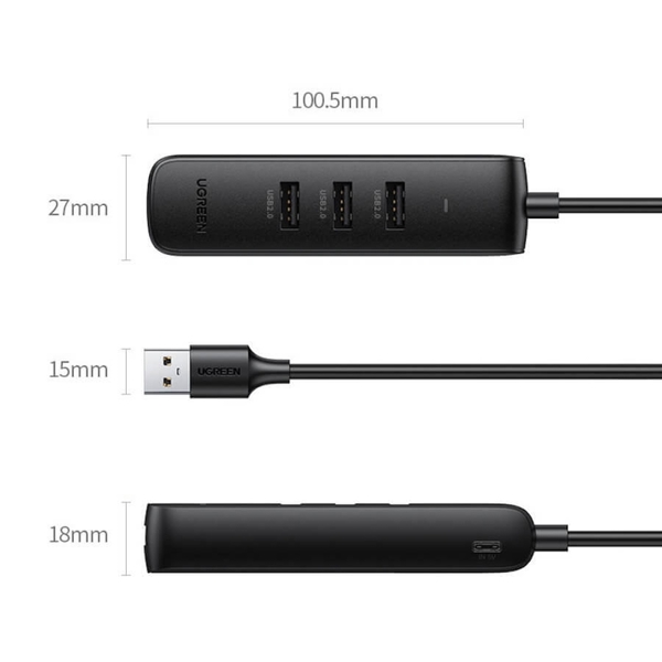 UGREEN CM416 (20984), USB-C, USB, RJ45, Hub, Black