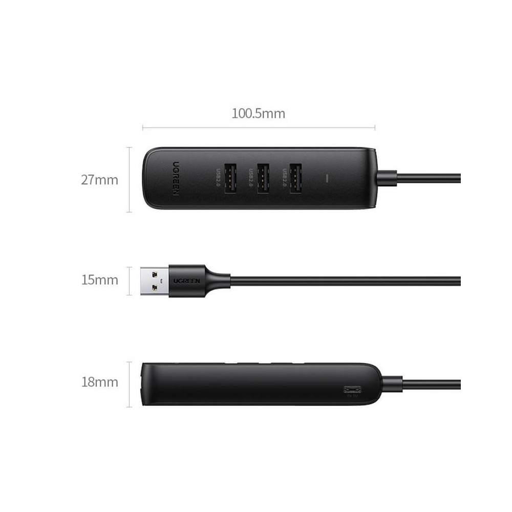 UGREEN CM416 (20984), Type-C, USB, RJ45, Hub, Black