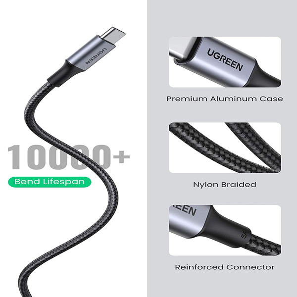 USB კაბელი UGREEN US316 (70429), 100W, Type-c to Type-c, 2m, Black
