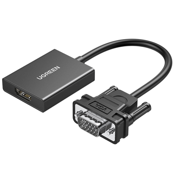 UGREEN CM513 (50945),VGA To HDMI Adapter With 3.5mm And USB-C, 0.15cm, Black