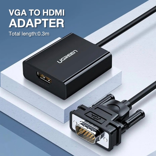 UGREEN CM513 (50945),VGA To HDMI Adapter With 3.5mm And USB-C, 0.15cm, Black