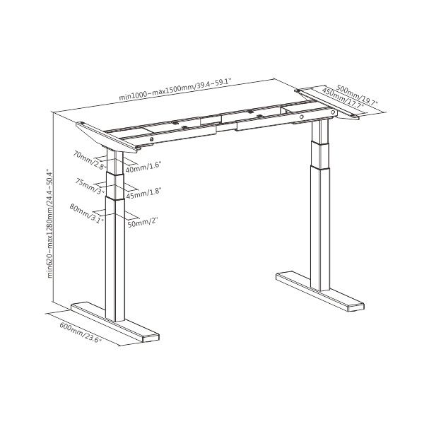 Brateck 3-Stage Dual Motor Sit-Stand Desk M09-23D Black