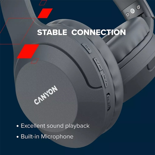 ყურსასმენი Canyon CNS-CBTHS3DG, Headset, Wireless, Bluetooth, Dark Grey