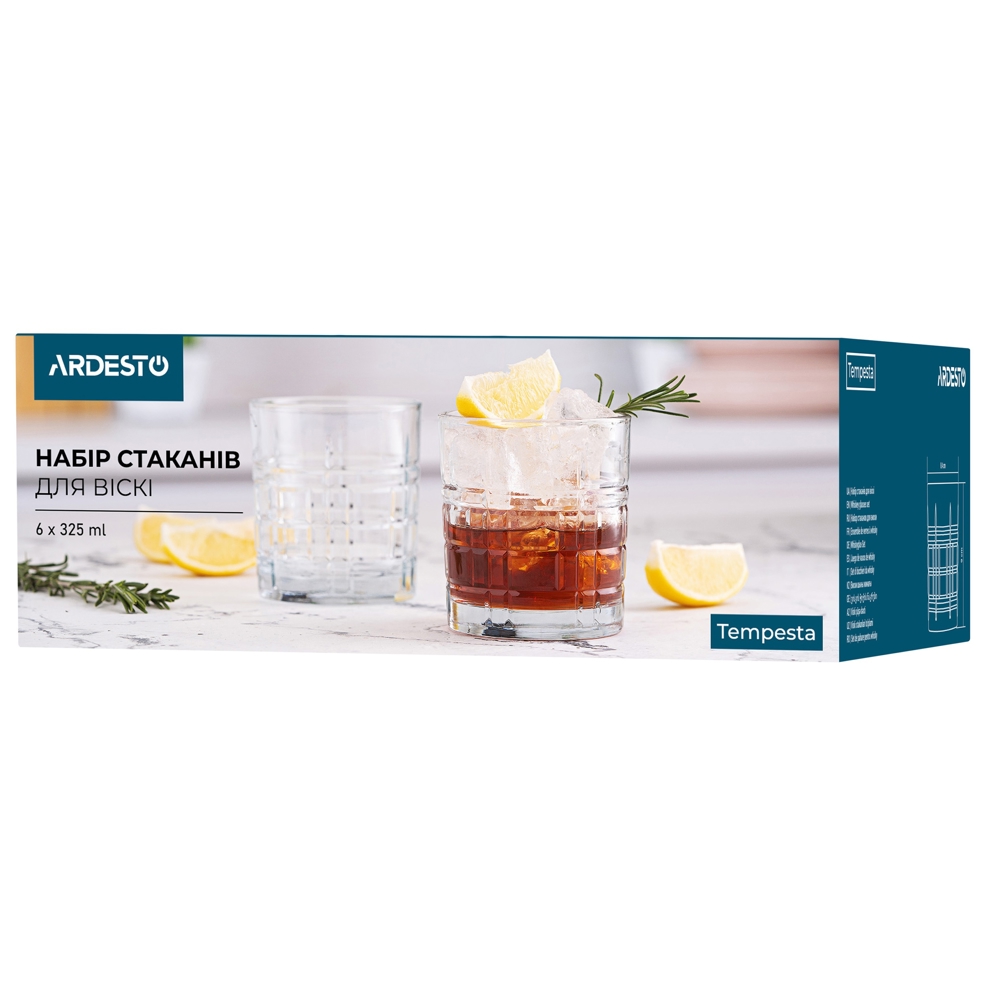 ჭიქების ნაკრები Ardesto AR2632WT Tempesta, 0.325l, 6Pcs, Whiskey Glasses Set, Transparent