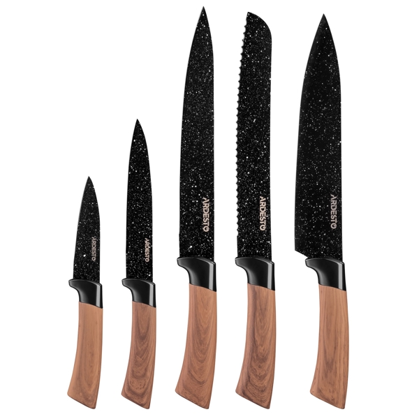 დანების ნაკრები Ardesto AR2105BWD Midori, 5Pcs, Knife Set, Black/Brown