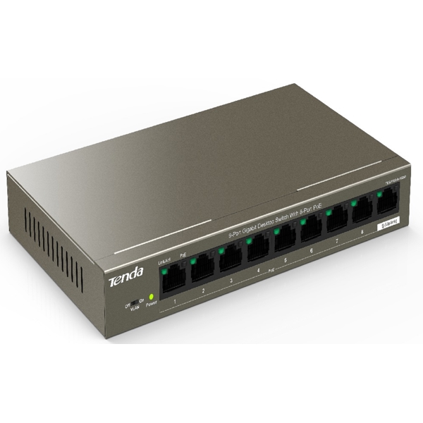 სვიჩი Tenda TEG1109P-8-102W, 9 Port Gigabit, POE + Switch, Curry