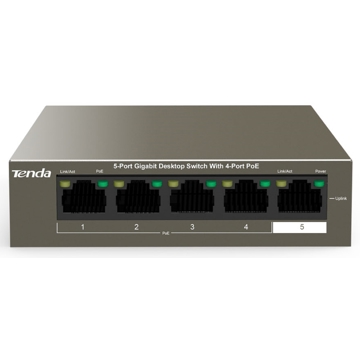 სვიჩი Tenda TEG1105P-4-63W, 5 Port Gigabit, POE + Switch, Curry