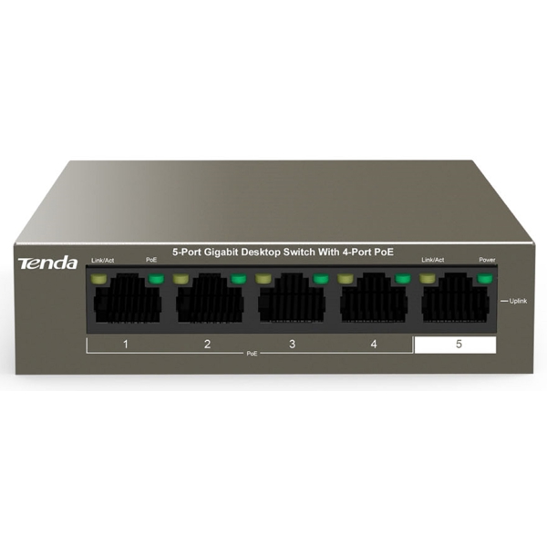 სვიჩი Tenda TEG1105P-4-63W, 5 Port Gigabit, POE + Switch, Curry